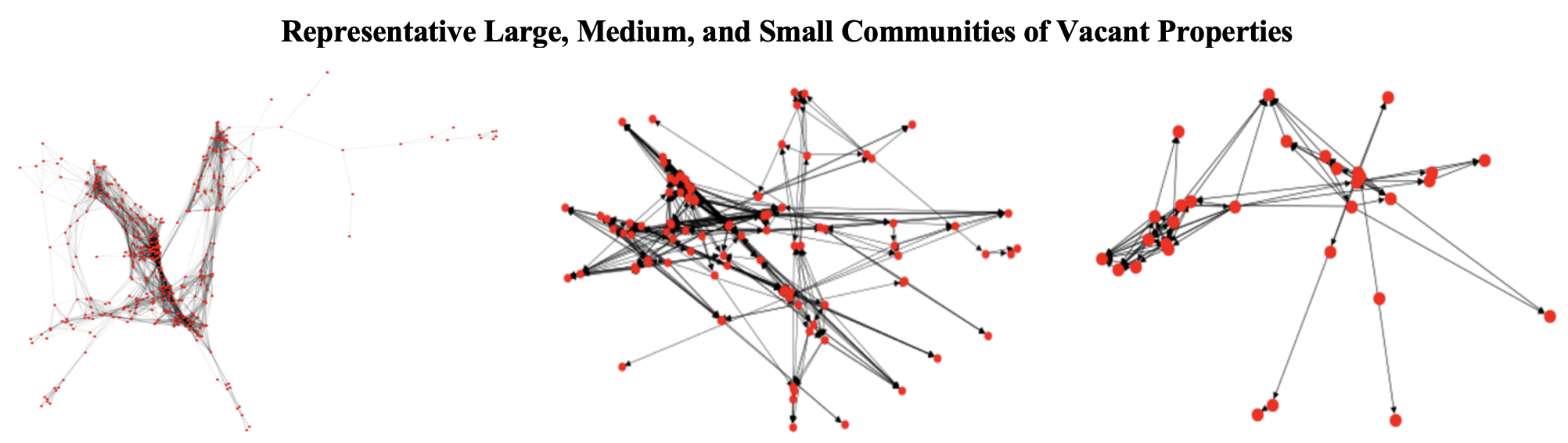 Large, Medium, and Small Network Graphs Representing Vacant Properties